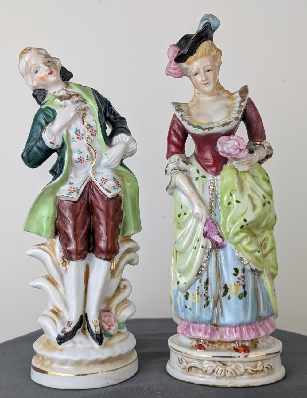 1950s Vintage Japan Victorian Couple Figurines Man Woman Hand Painted Porcelain